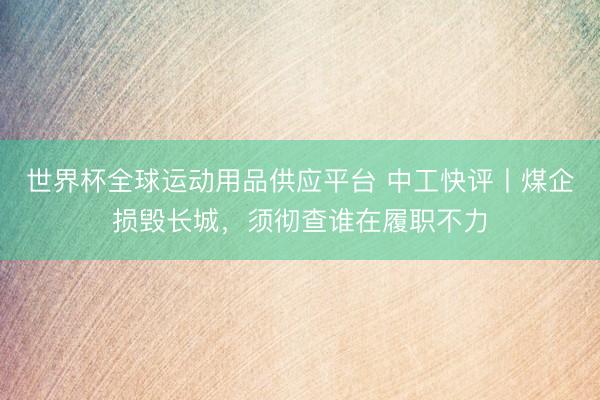 世界杯全球運動用品供應平臺 中工快評丨煤企損毀長城，須徹查誰在履職不力